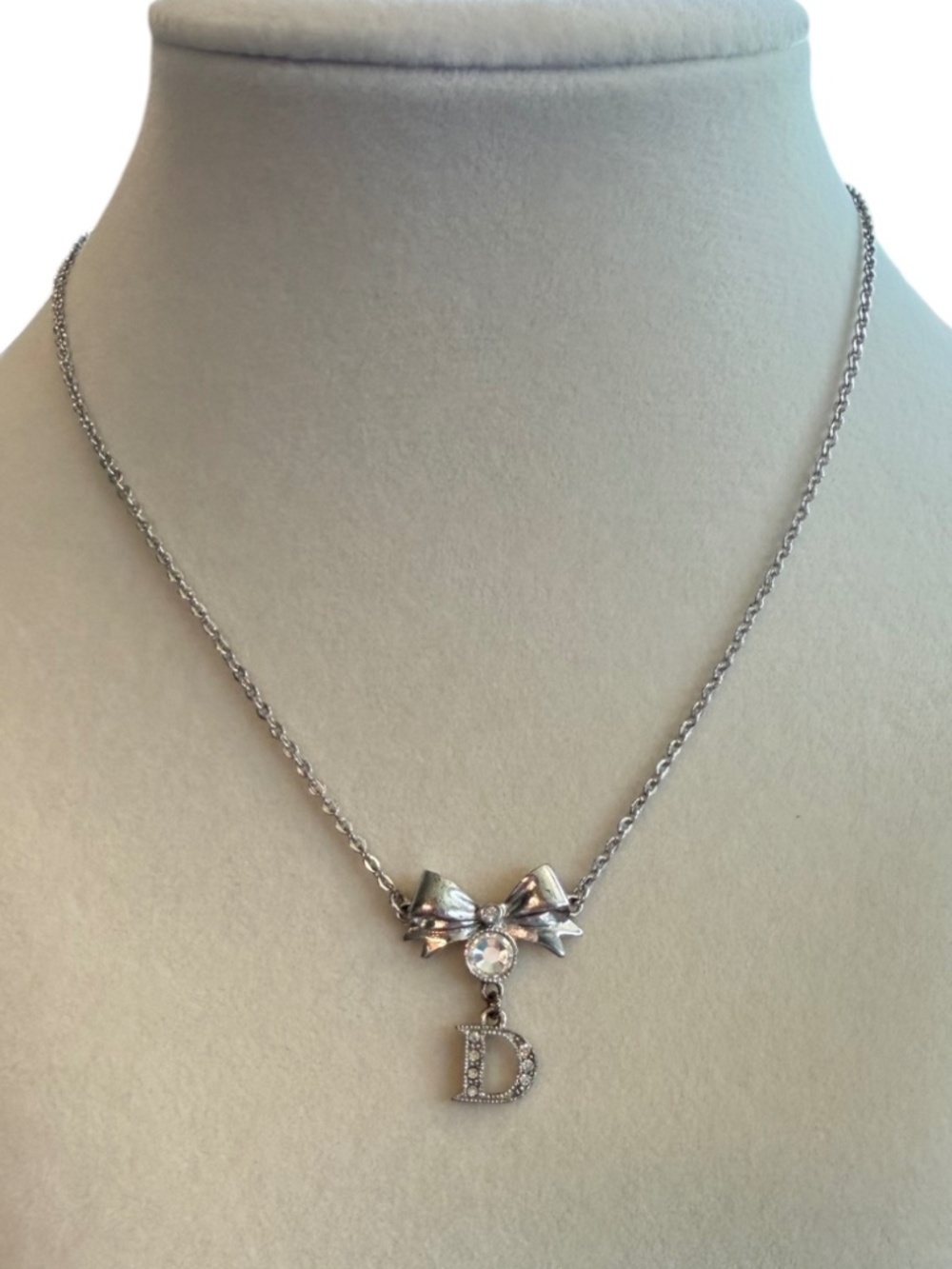 Christian Dior Silver Crystal Bow Necklace